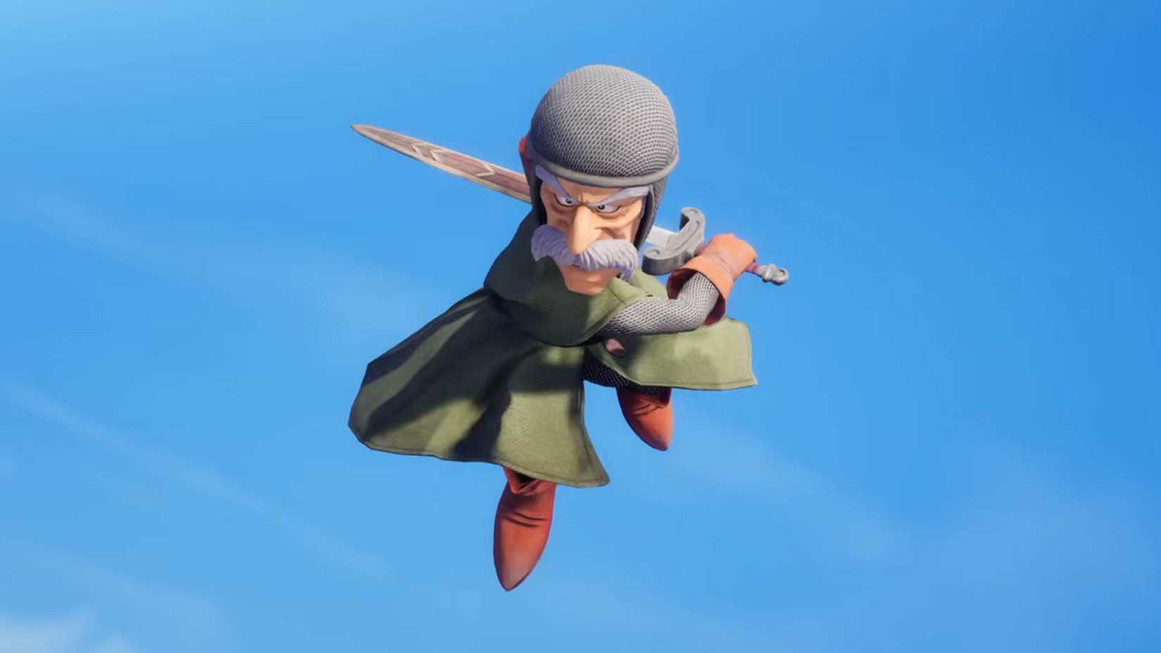 Sir Mervyn performs a flying slash with his sword in DQ7 Reimagined.