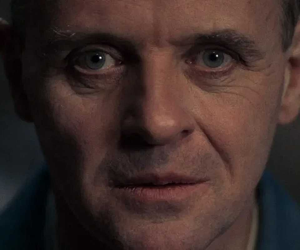 Close up of Hannibal Lecter in Silence of the Lambs.