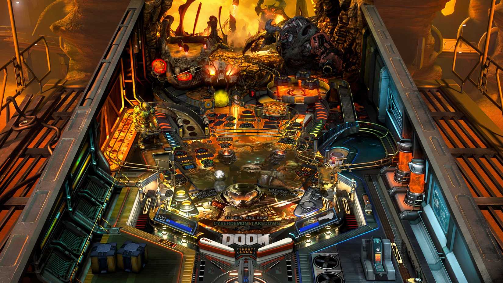 Das Bild zeigt die DOOM-Variante von Bethesda Pinball