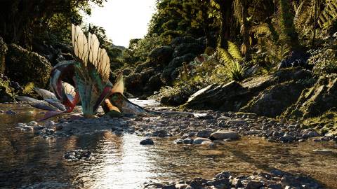 Stage 4 of building a scene with a Na'vi and creature in Avatar: Fire and Ash