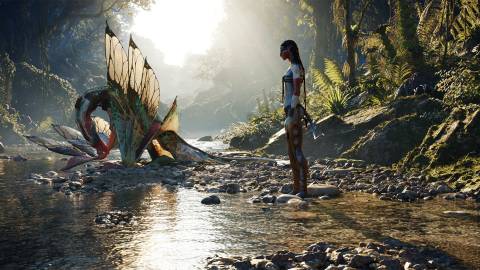 Stage 5 of building a scene with a Na'vi and creature in Avatar: Fire and Ash