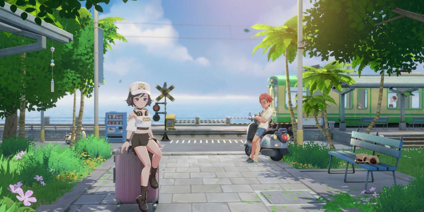 Starsand Island screenshot of a two characters at the train station