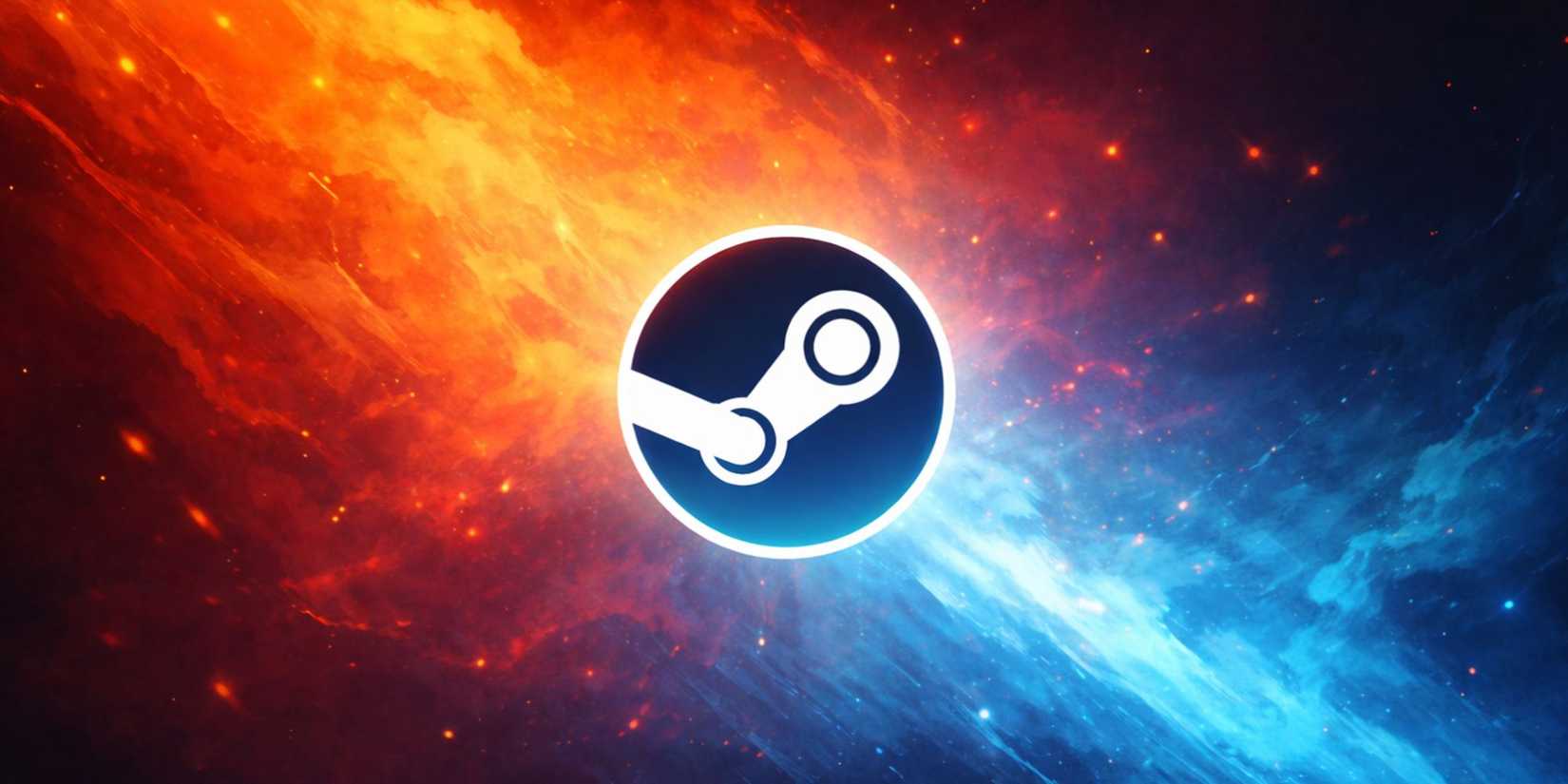 Steam logo on generic orange and blue background