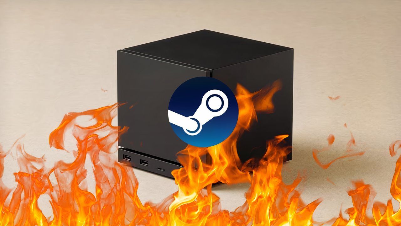 Steam Machine bathed in flames