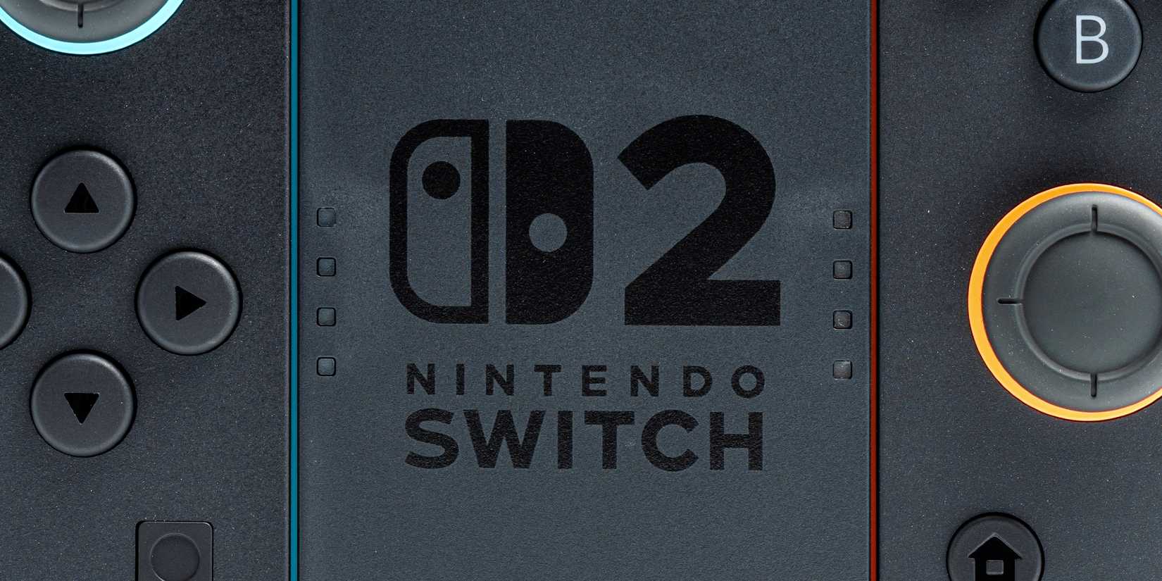 Close-up of the Switch 2 Joy-Con grip. The Switch 2 logo is displayed on the face of the controller.