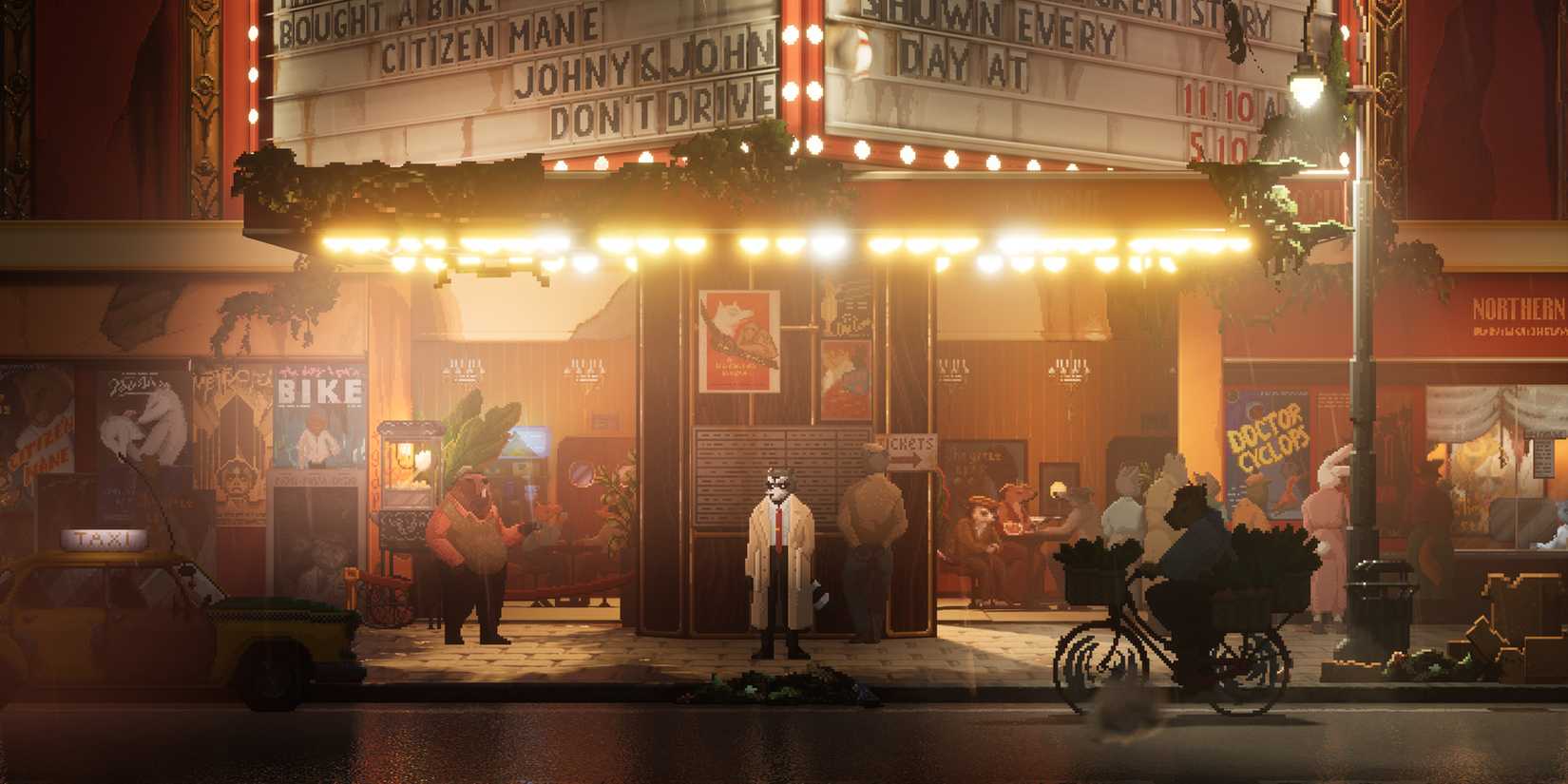 Der Protagonist von Tails Noir steht vor einem Theater