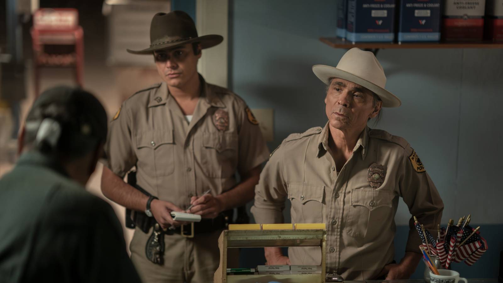 Jim Chee (Kiowa Gordon) and Joe Leaphorn (Zahn McClarnon) in Dark Winds season 2, episode 4