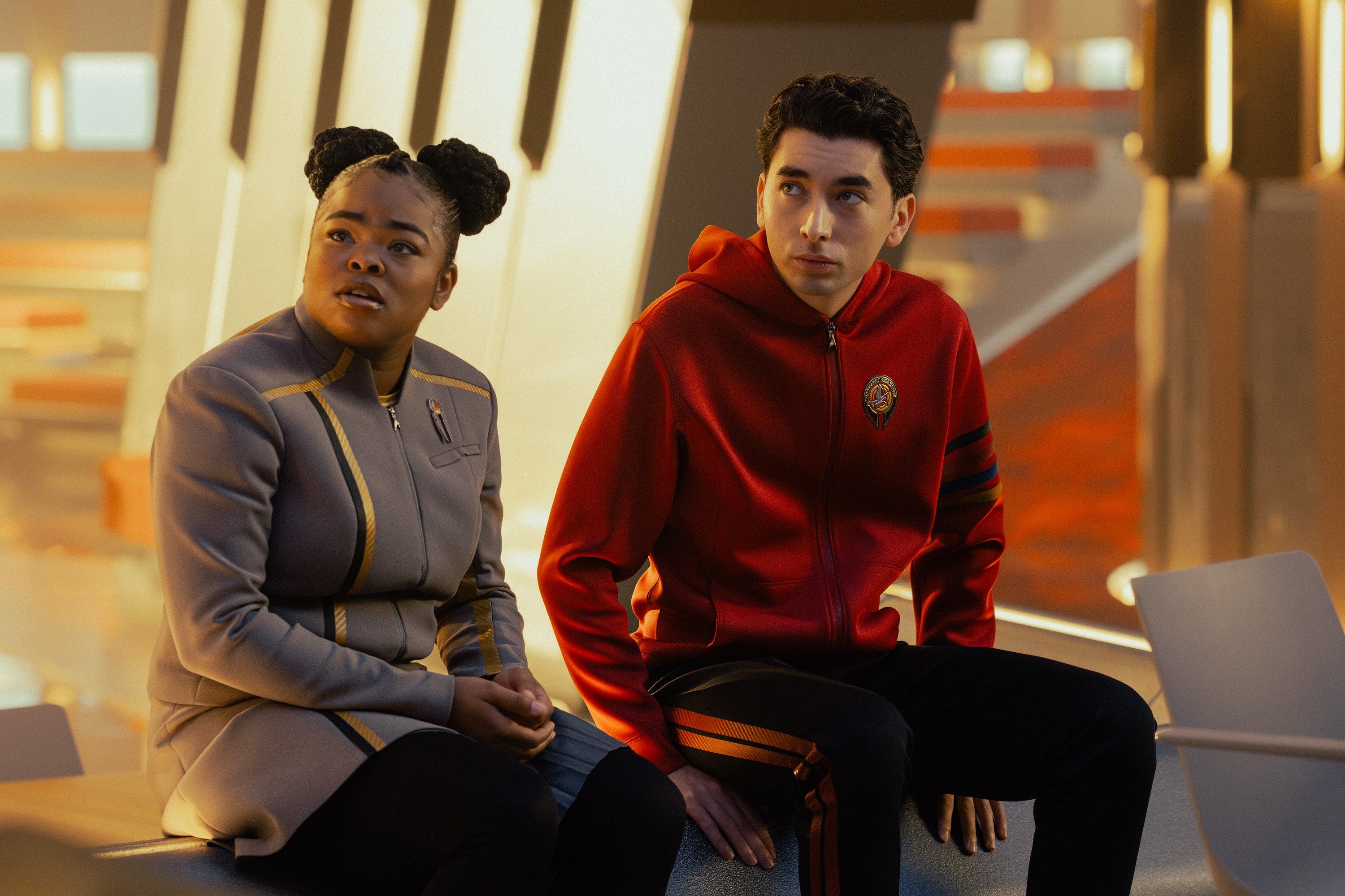 STAR TREK: STARFLEET ACADEMY, from left: Kerrice Brooks, Romeo Carere, ‘Vitus Reflux', (Season 1, ep. 103, aired Jan. 22, 2026). photo: Brooke Palmer / ©Paramount+