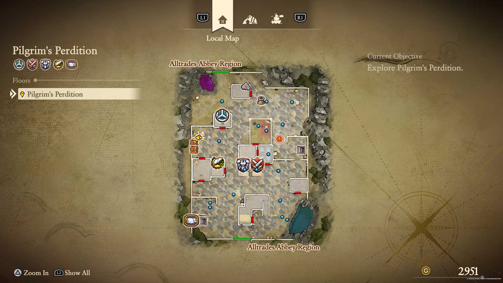 The location of the blue fragment in Pilgrim's Perdition in DQ7 Reimagined.