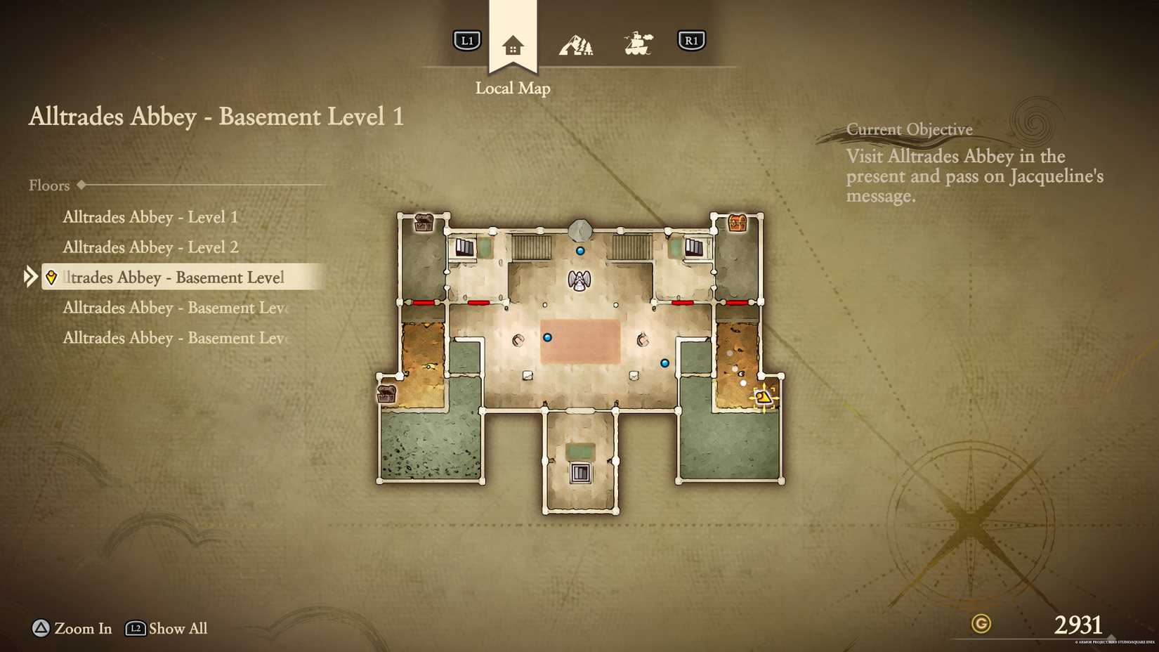 The location of the gray fragment in the basement of Alltrades Abbey in DQ7 Reimagined.