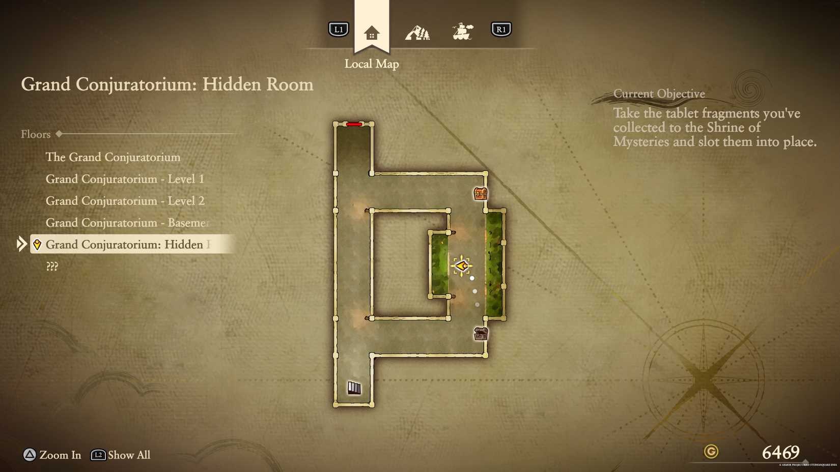 The location of the gray fragment in the Conjuratorium in Dragon Quest 7 Reimagined.