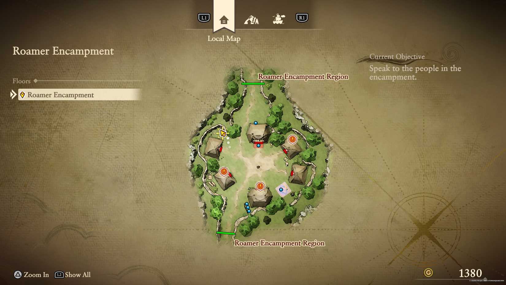 The location of the gray fragment in the Roamer Encampment in DQ7 Reimagined.