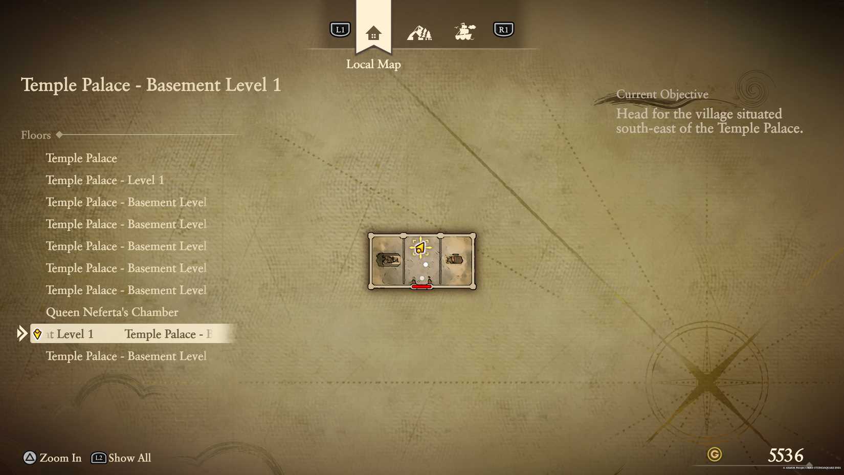 The location of the gray fragment in the Temple Palace basement in Dragon Quest 7 Reimagined.