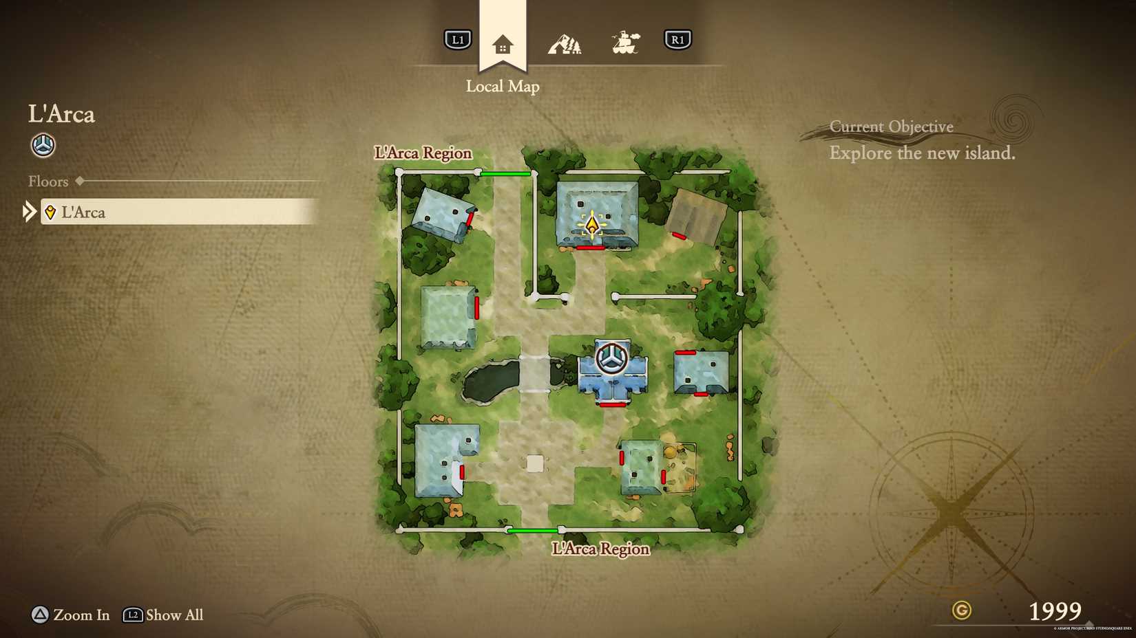 The location of the yellow fragment in present day L'Arca in DQ7.