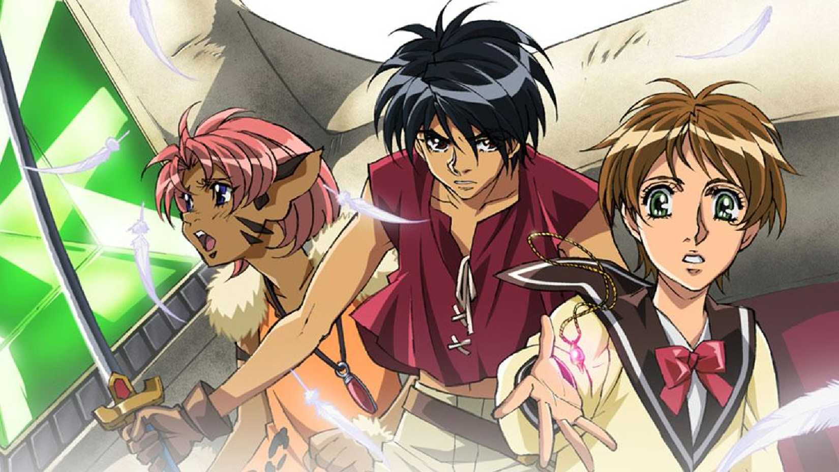 The Vision of Escaflowne's main characters fight next to a mecha