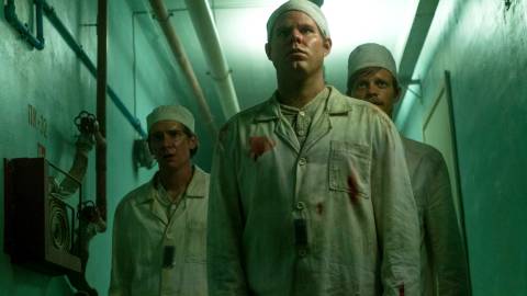 Three power plant workers in HBO's Chernobyl