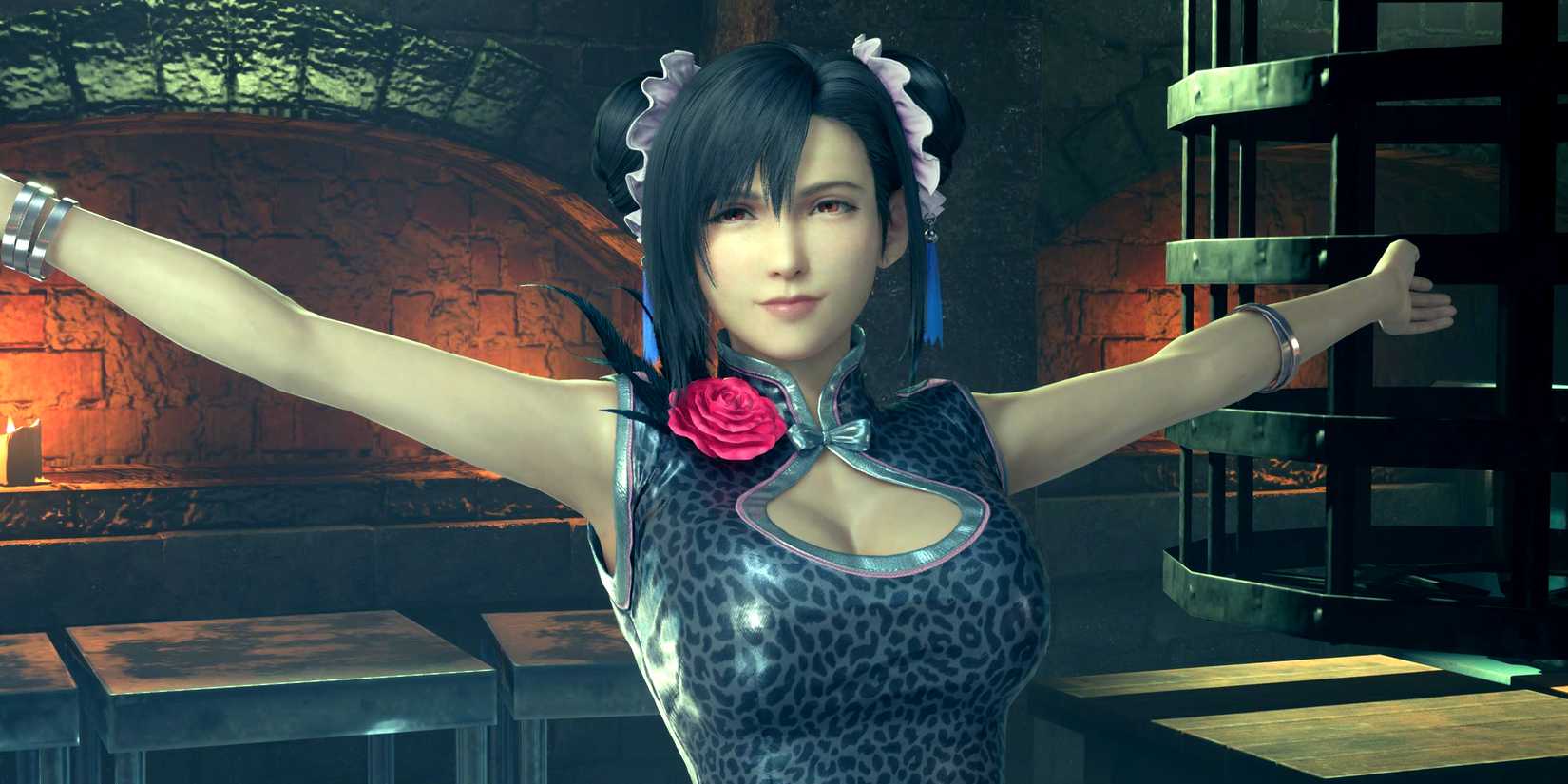 Tifa with her arms outstretched in Final Fantasy 7 Remake