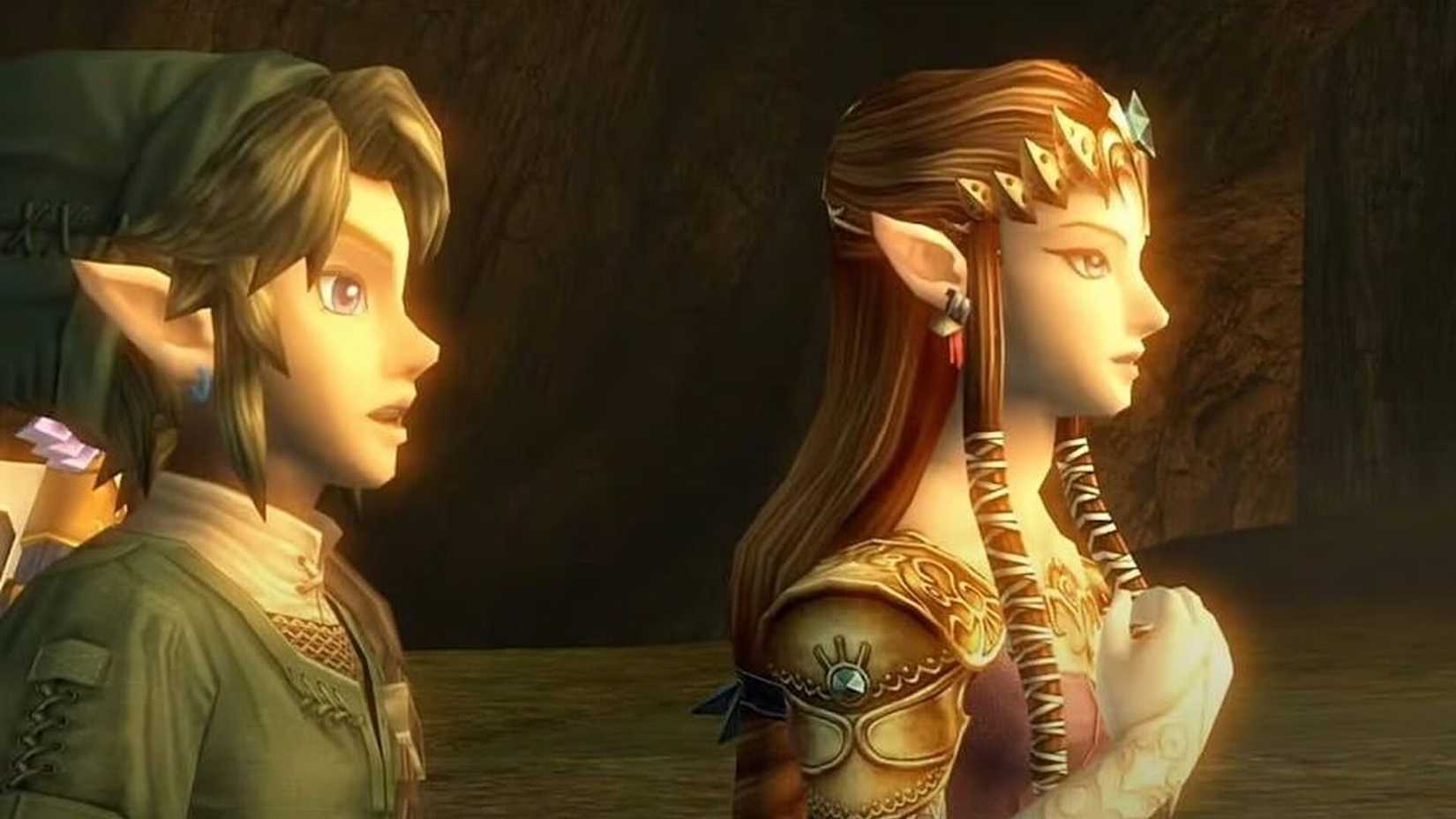 Link and Zelda look into the sun in Twilight princess