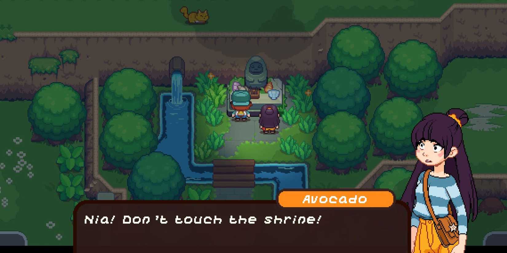 Скриншот игры Under the Island с Avocado, говорящим Ние не трогать храм