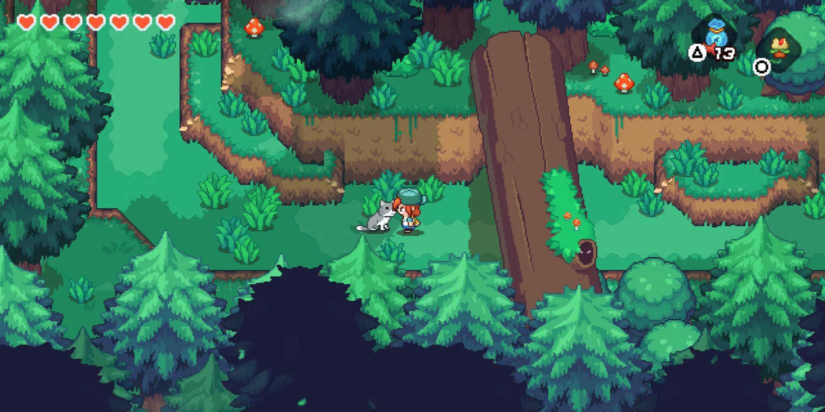 Screenshot des Under the Island-Spiels mit der Hauptfigur und einem Hundebegleiter