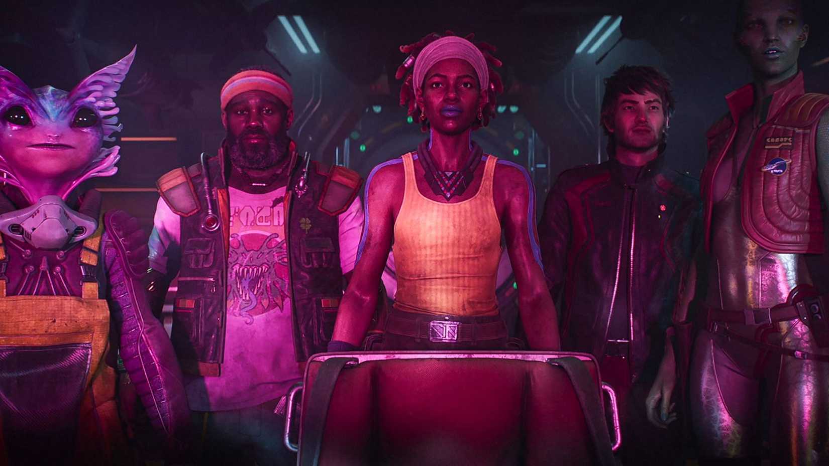 Personagens em luz roxa em Secret Level