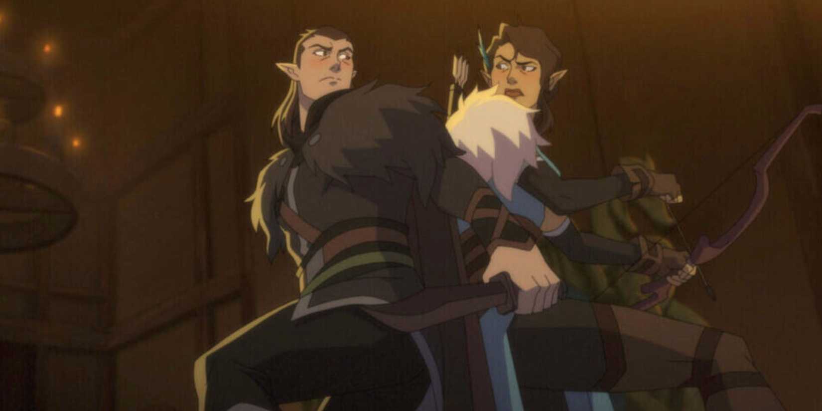 In der ersten Folge von Vox Machina kämpfen Vex und Vax Rücken an Rücken mitten in der Taverne