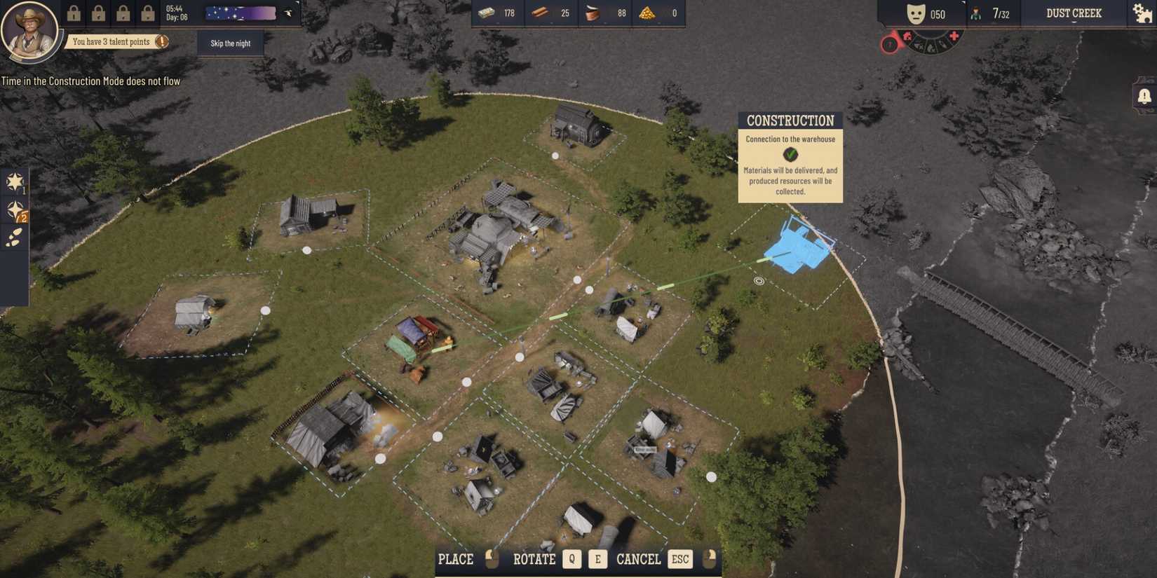 Die Siedlungsverwaltungsoption in Wild West Pioneers.