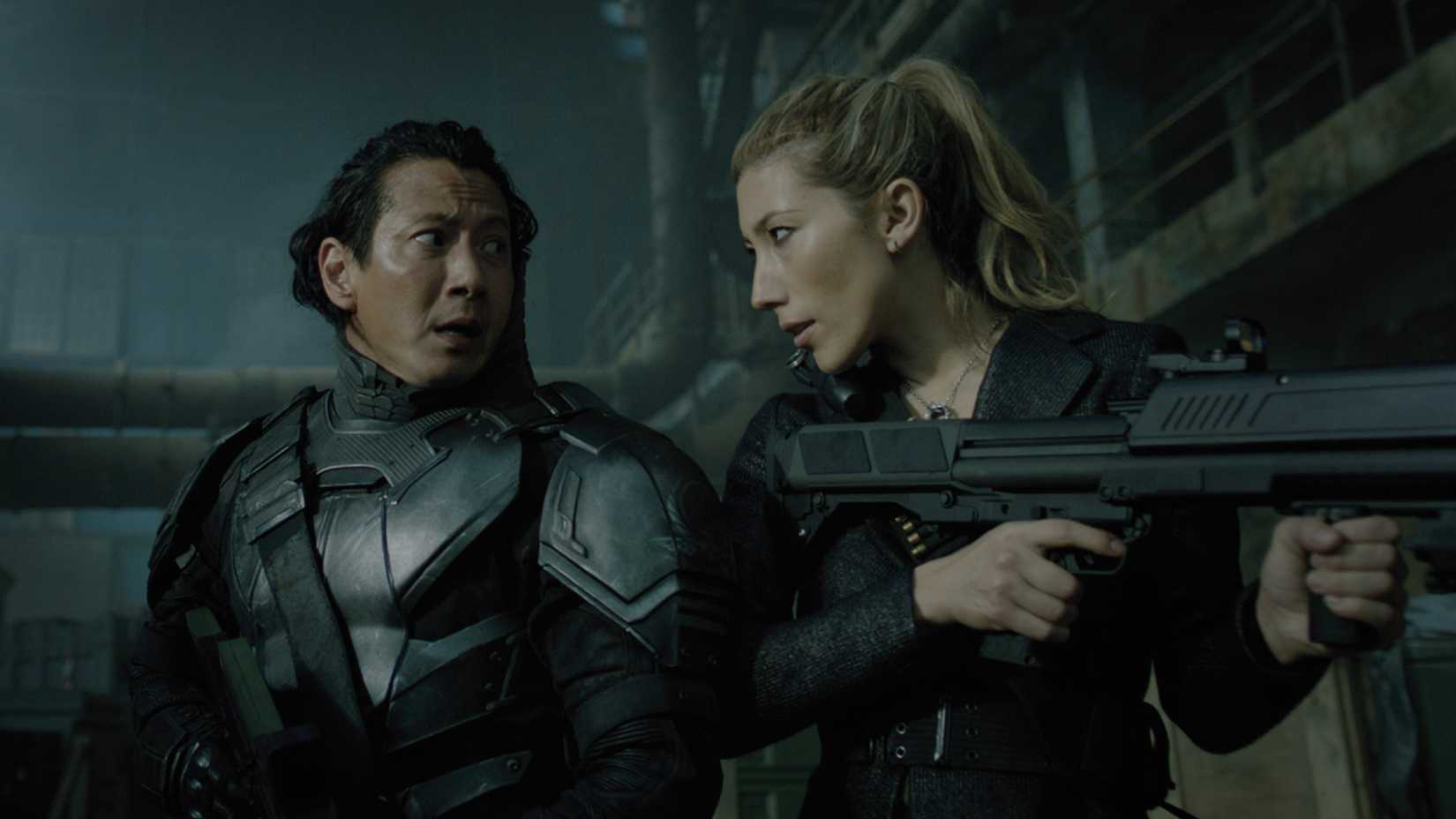 Will Yun Lee and Dichen Lachman in Altered Carbon