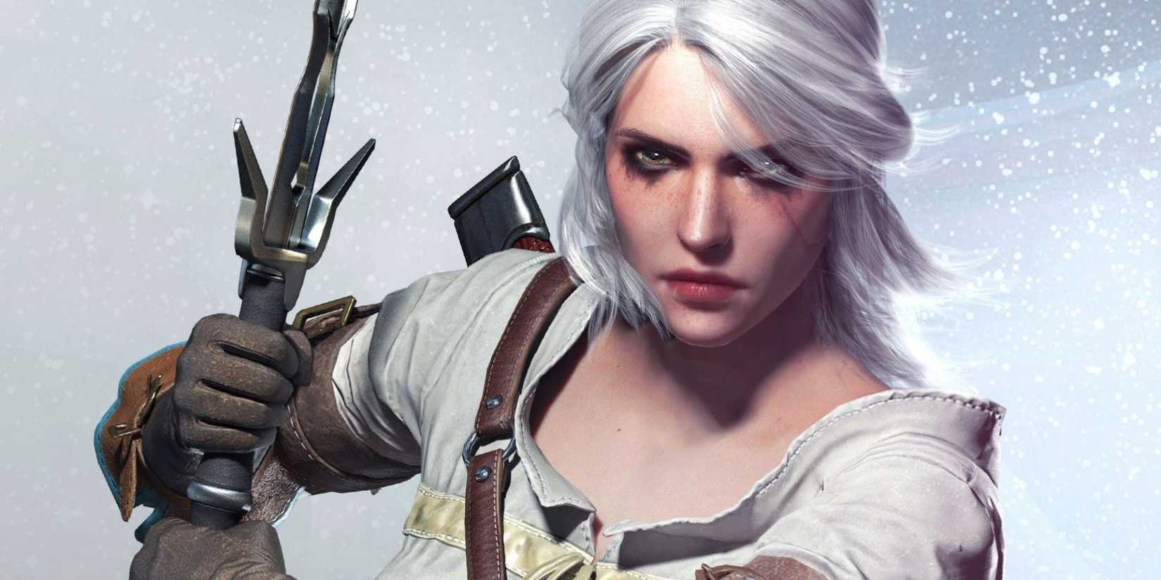 Ciri hält ihr Schwert neben ihrem Gesicht in The Witcher 3.