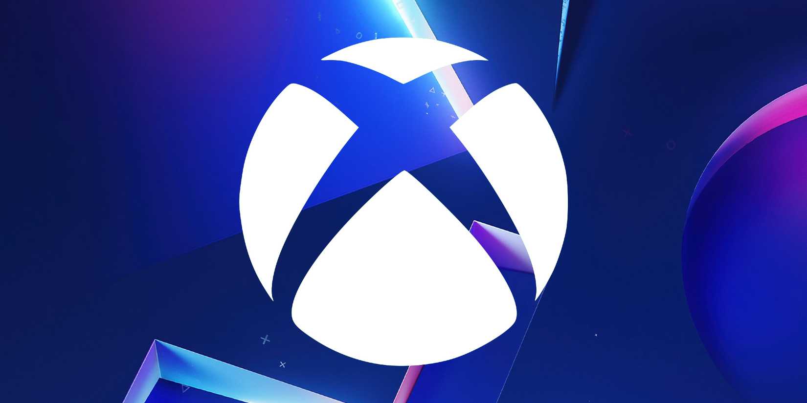 Xbox logo on a background of PlayStation symbols.