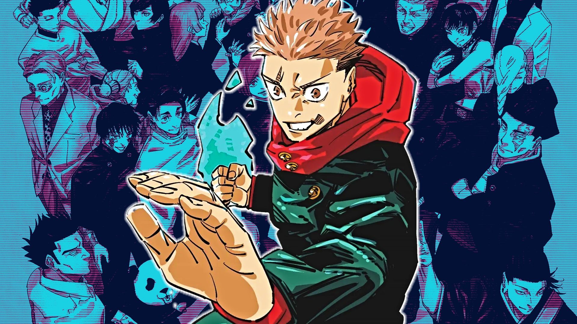 Yuji Itadori in front of the final color page of Jujutsu Kaisen's manga