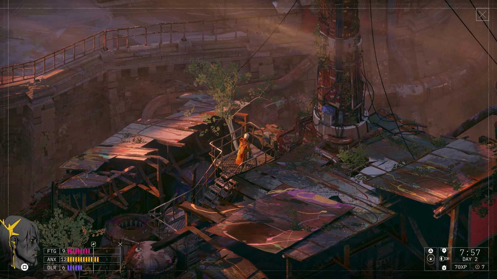 Zero Parades character walking through decrepit city