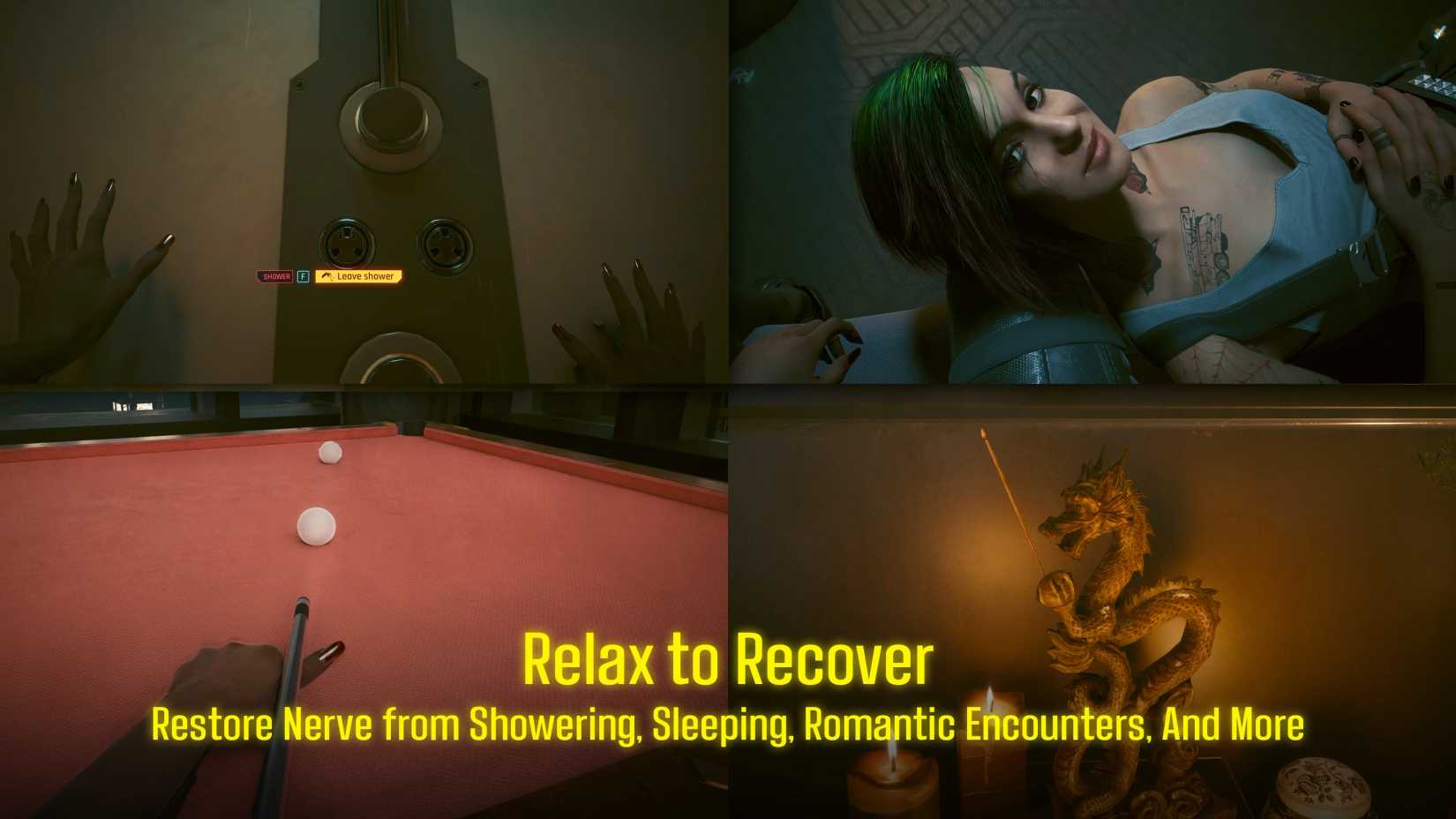 Image shows some elements of the Cyberpunk 2077: Dark Future mod