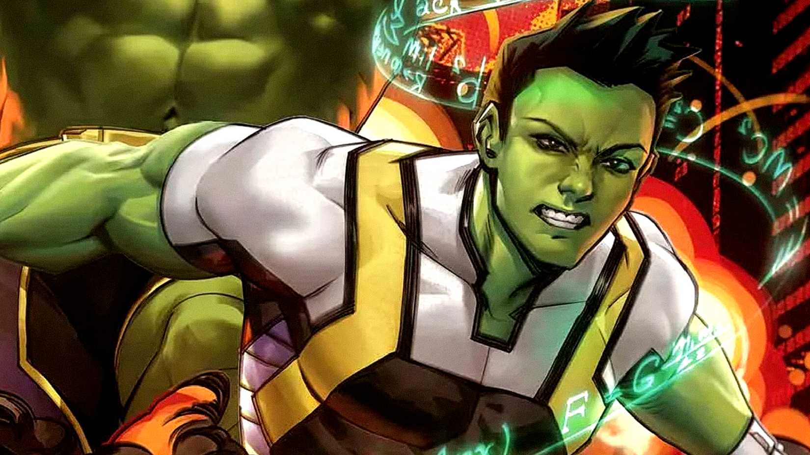 Amadeus Cho aka Brawn fights alongside the Totally Awesome Hulk in Marvel Comics