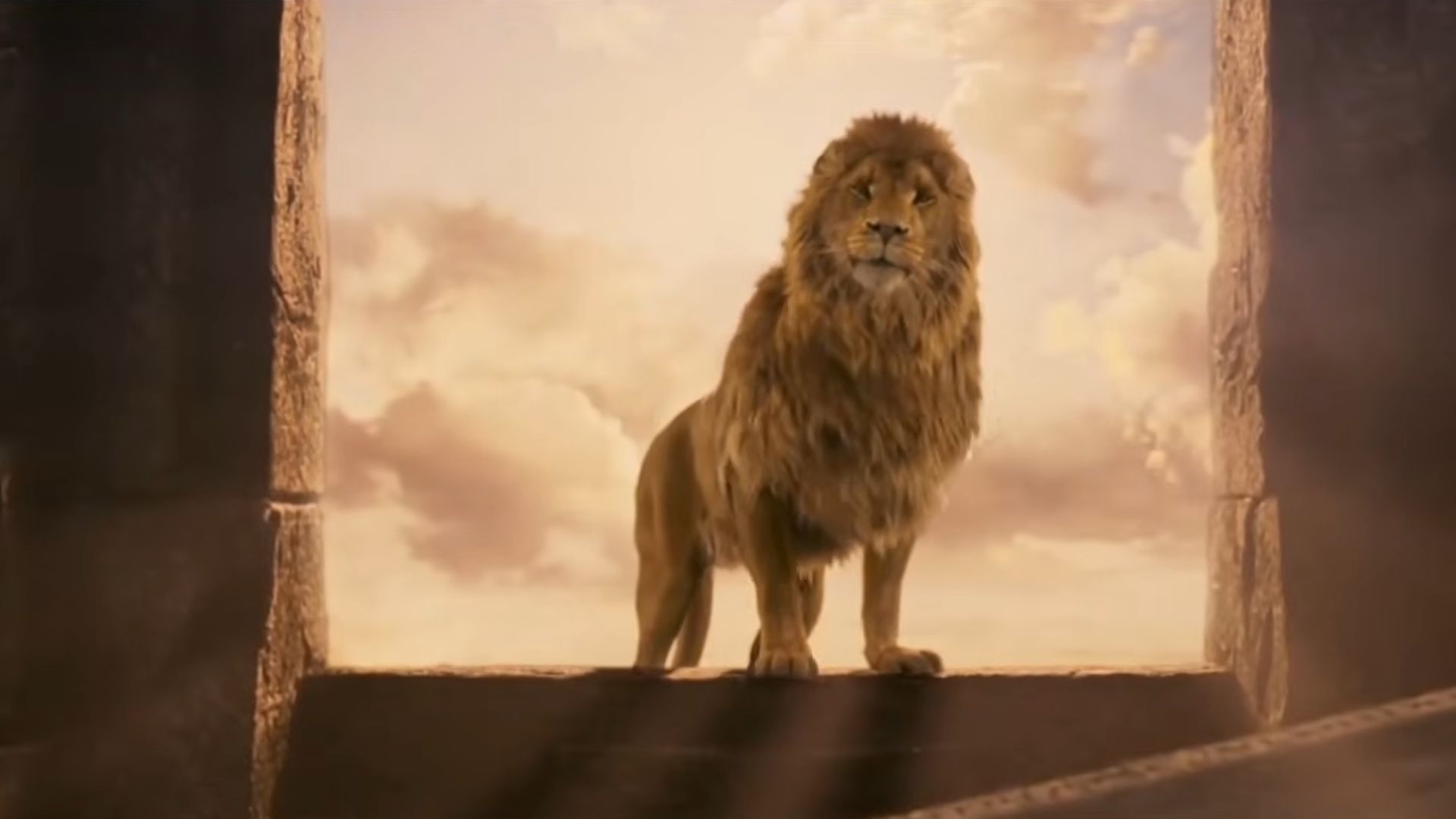 Aslan with the sunrise behind him in the chronicles of narnia the lion the witch and the wardrobe