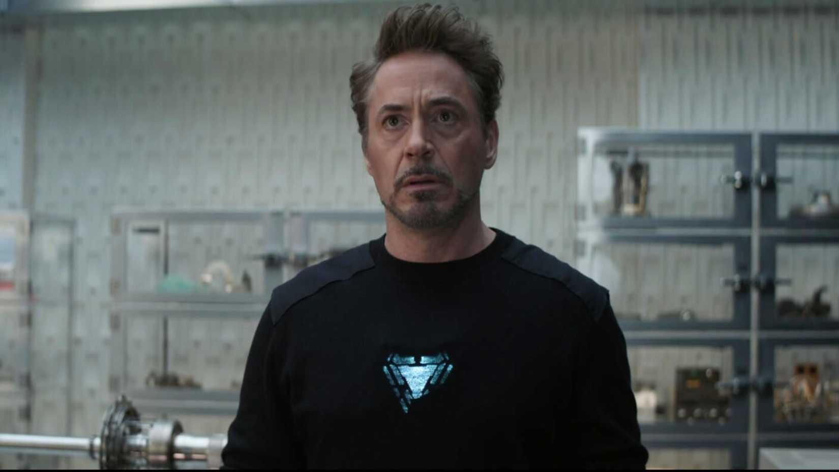 Avengers Doomsday and Doctor Doom actor Robert Downey Jr looking shocked as Tony Stark Iron Man in Endgame