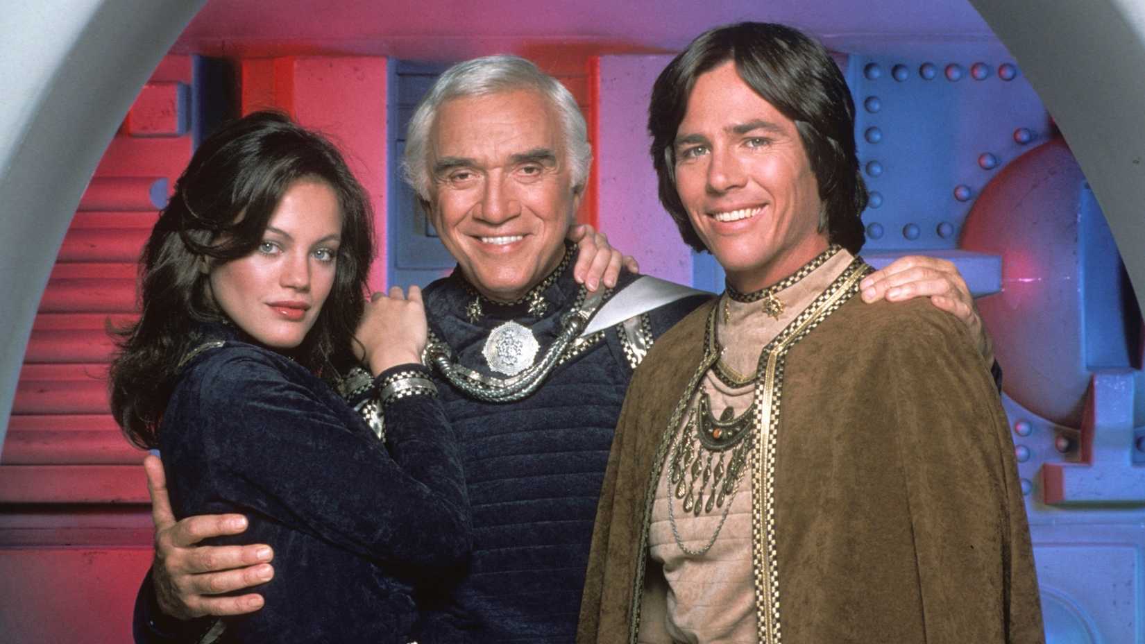 O elenco principal de Battlestar Galactica (1978).