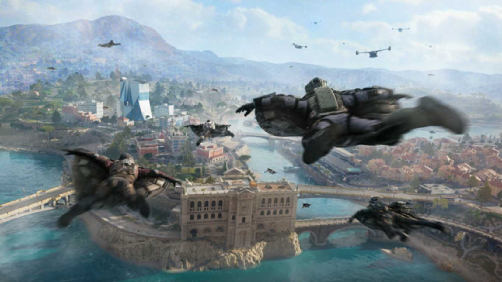 Players fly in wingsuits in Black Ops Royale