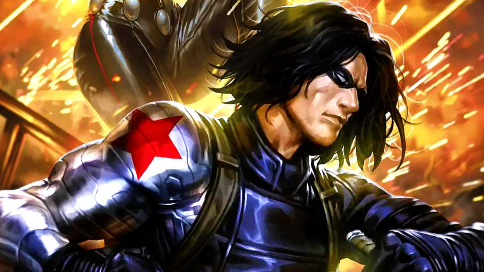 Bucky Barnes aka the Winter Soldier shows off his metal arm in Marvel Comics