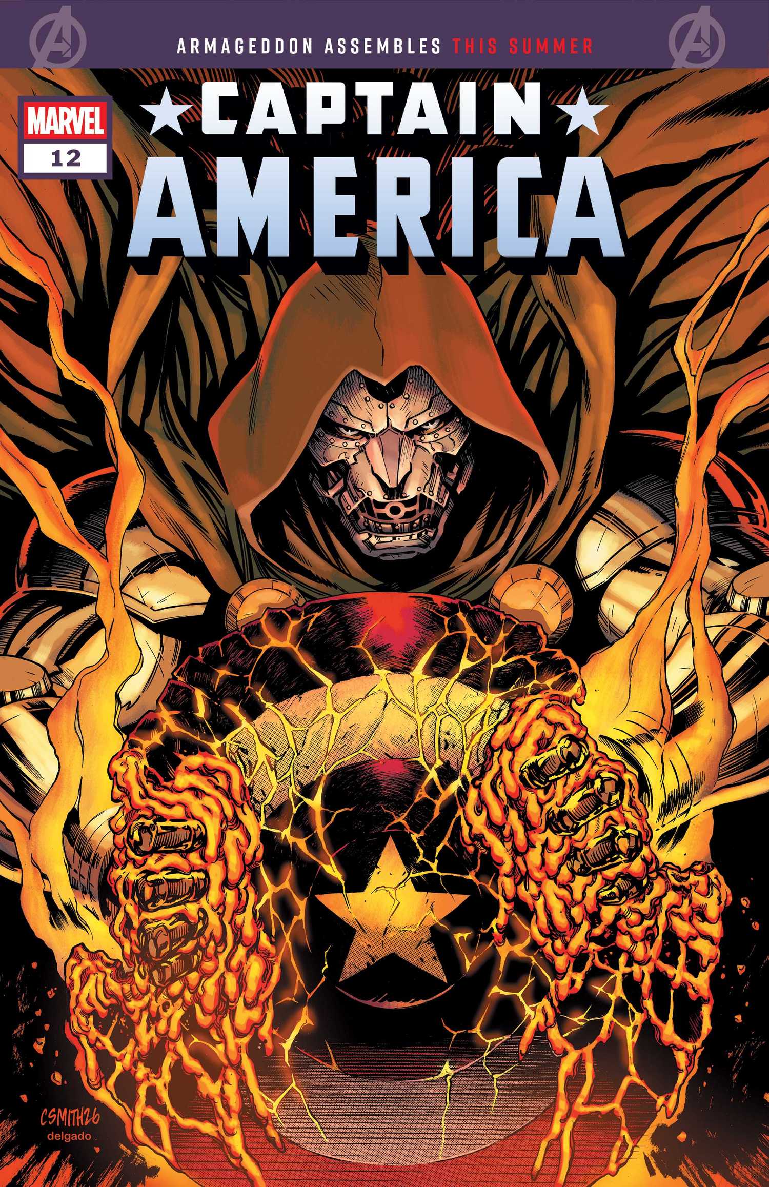 Captain America #12 variant cover, Doctor Doom melting Captain America's shield