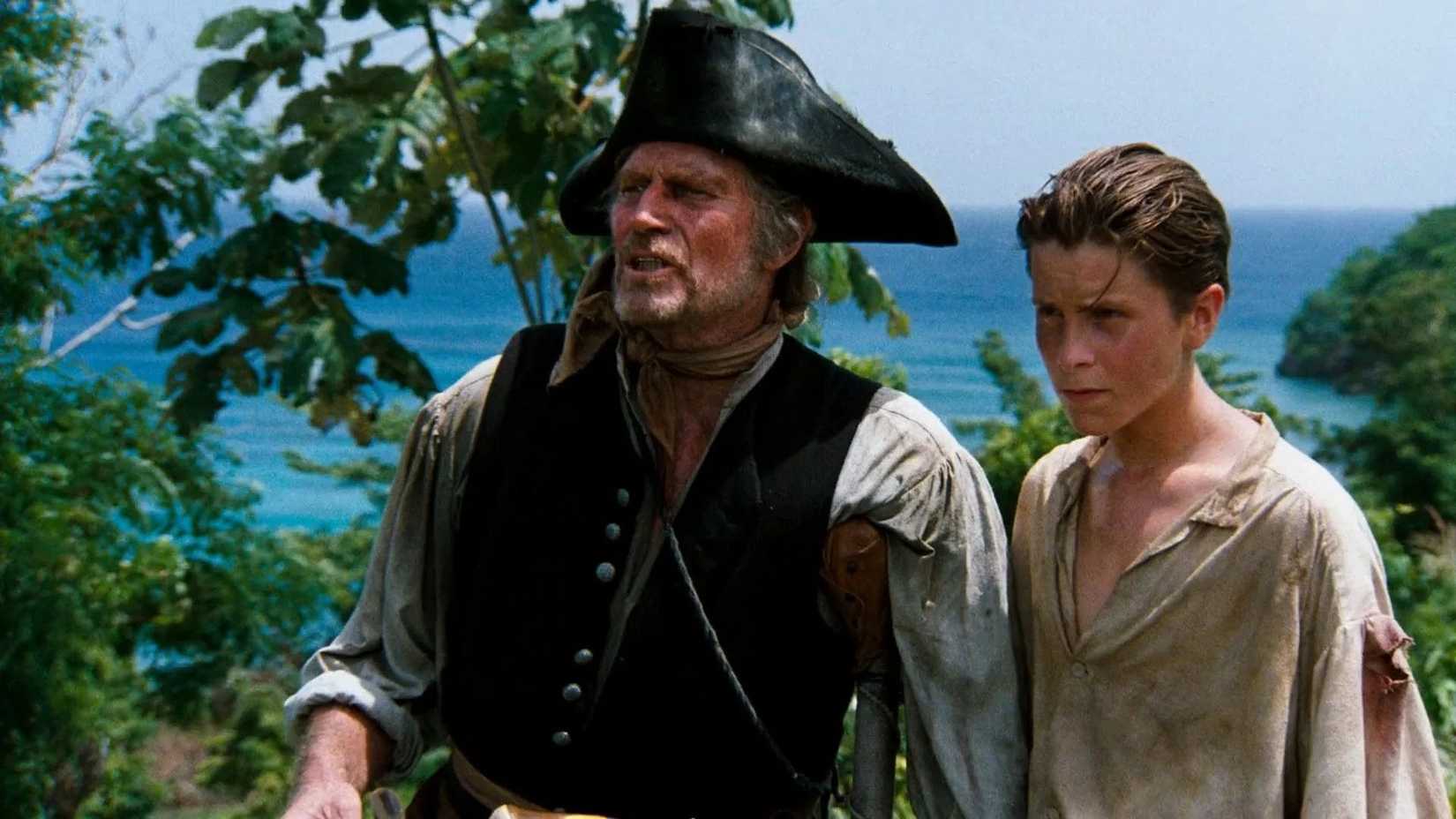 Charlton Heston as Long John Silver and Chrsitian Bale as Jim in Treasure Island