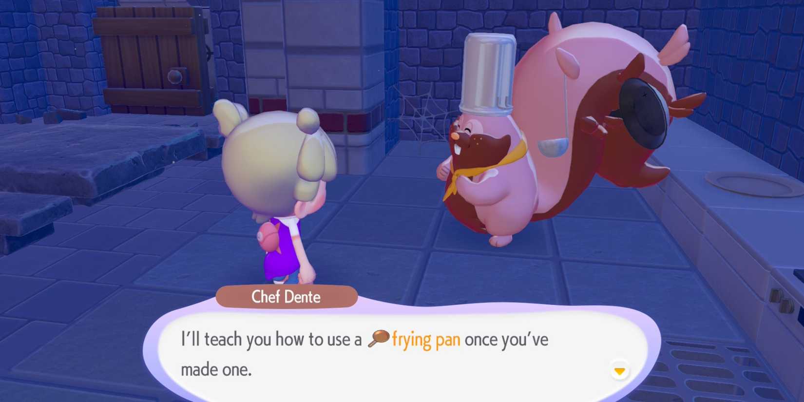Chef Dente offering to teach the player how to cook in Pokemon Pokopia
