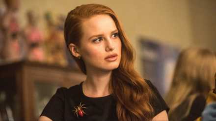 Cheryl Blossom (Madelaine Petsch) looks to the side shocked in Riverdale