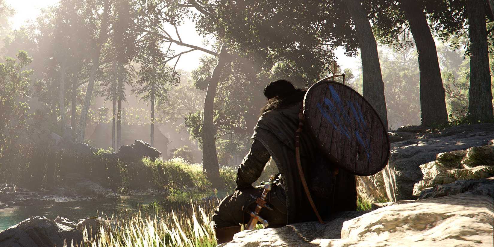 Crimson Desert protagonist sitting in the woods