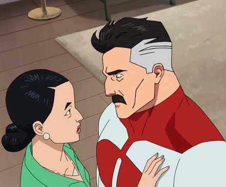 Invincible Had Its Best Fight, And Not A Single Punch Was Thrown 1 Debbie and Omni-Man looking at each other while talking in Season 1 of Invincible.