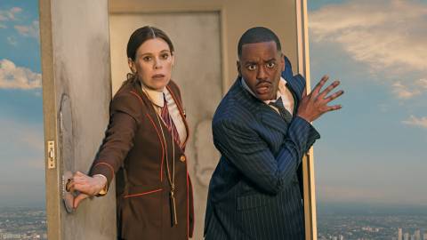 Ncuti Gatwa as the Fifteenth Doctor with Stephanie de Whalley in Doctor Who.