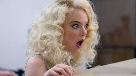 Emma Stone as Annie Landsberg with her mouth open in shock in Netflix's Maniac, episode 4