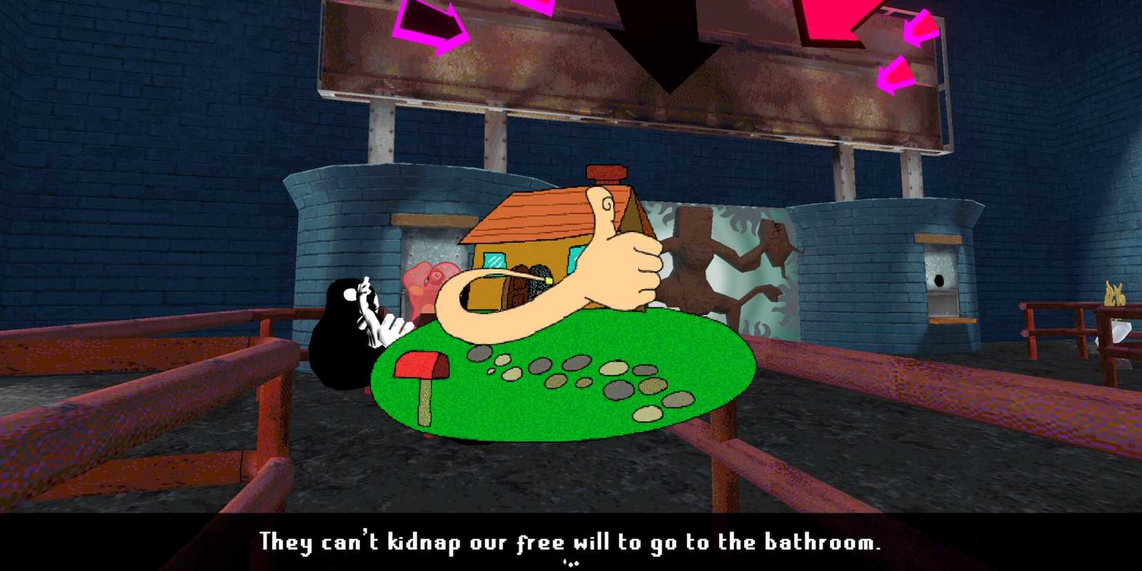 A character gives a thumbs up from inside their house in character dialogue in ENA Dream BBQ.