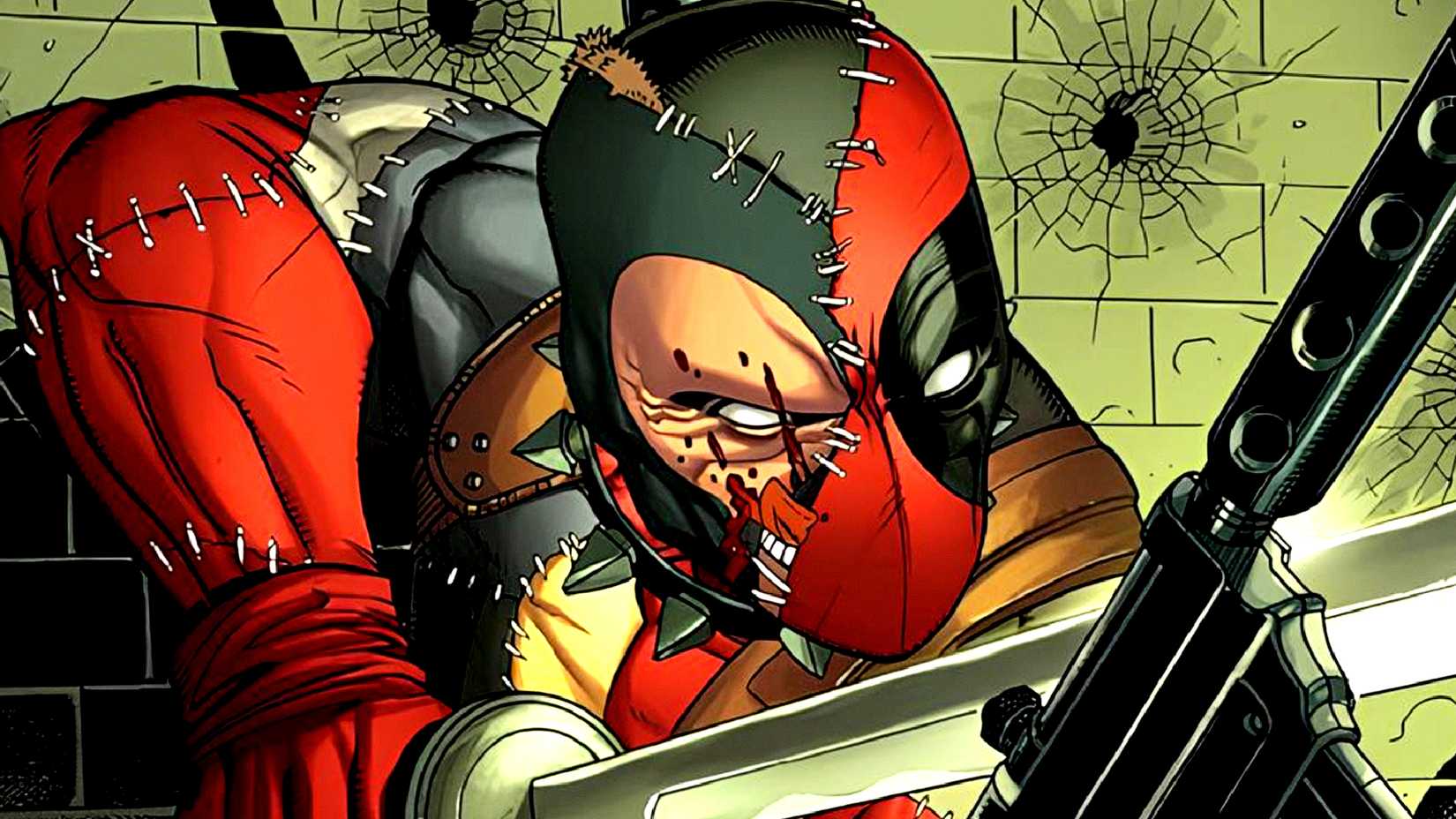 Evil Deadpool wields a blade and a machine gun in Marvel Comics