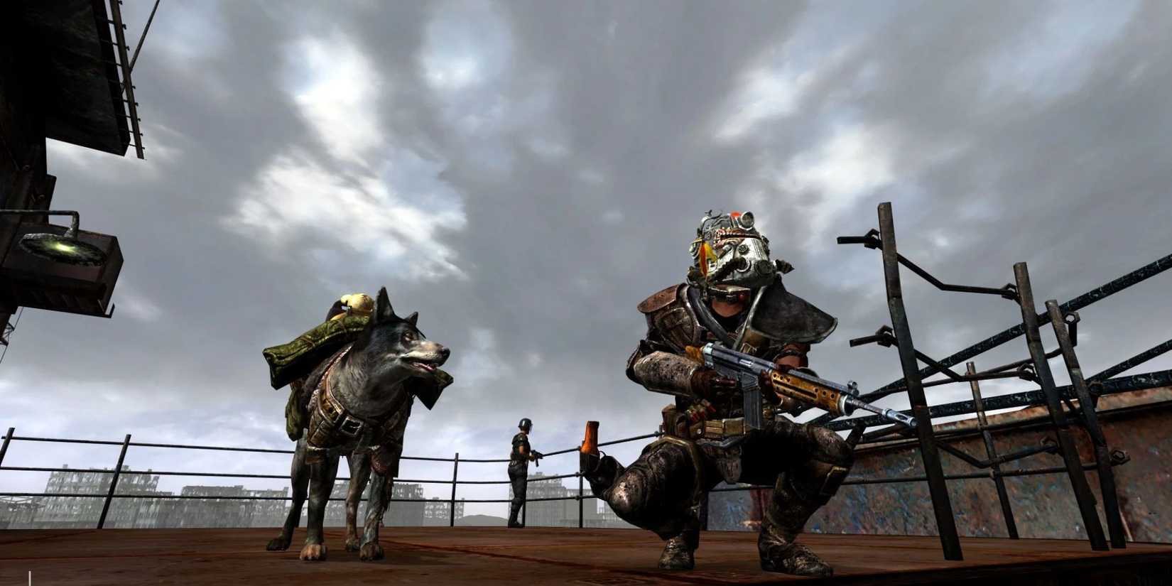 A character with a dog in Fallout Legends